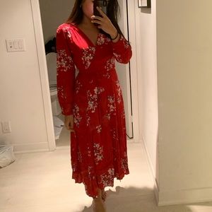 Floral red wrap dress